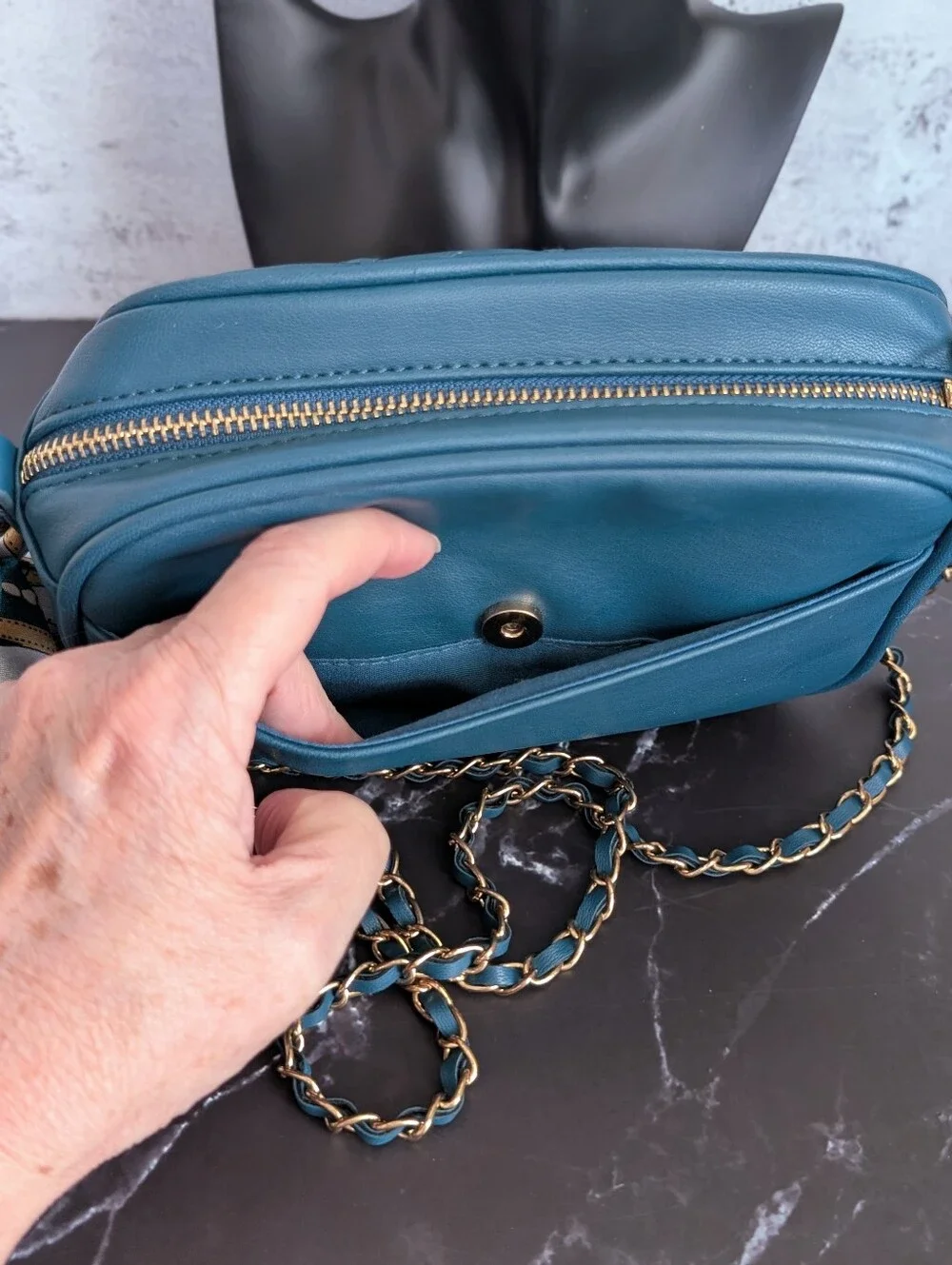 Bagley Mishka Quilted Teal Crossbody - Shoulder Bag with Chain Strap